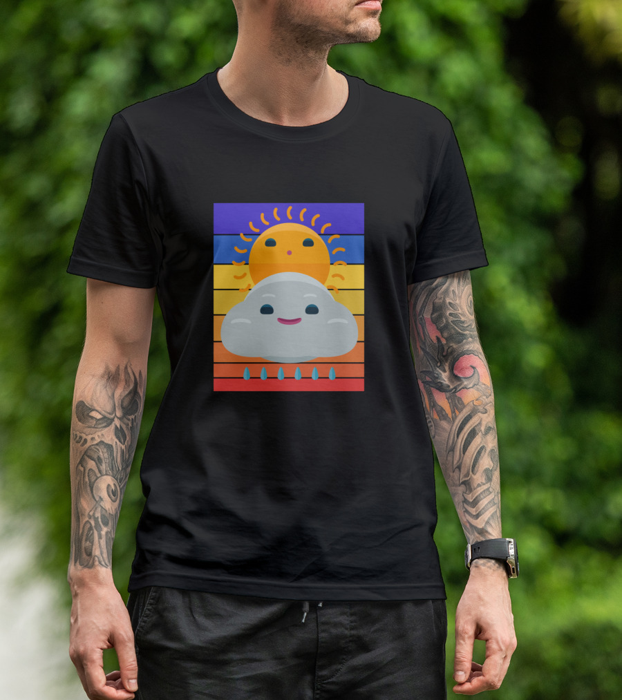 Suns Smiling Raincloud Sunset Rainbow Stripes T-Shirt