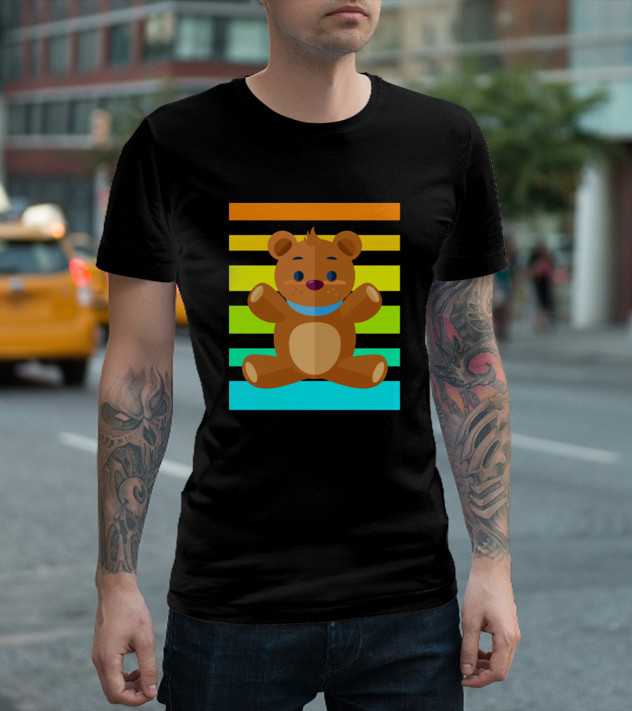 Teddy Bear Retro Sunset Stripes T-Shirt