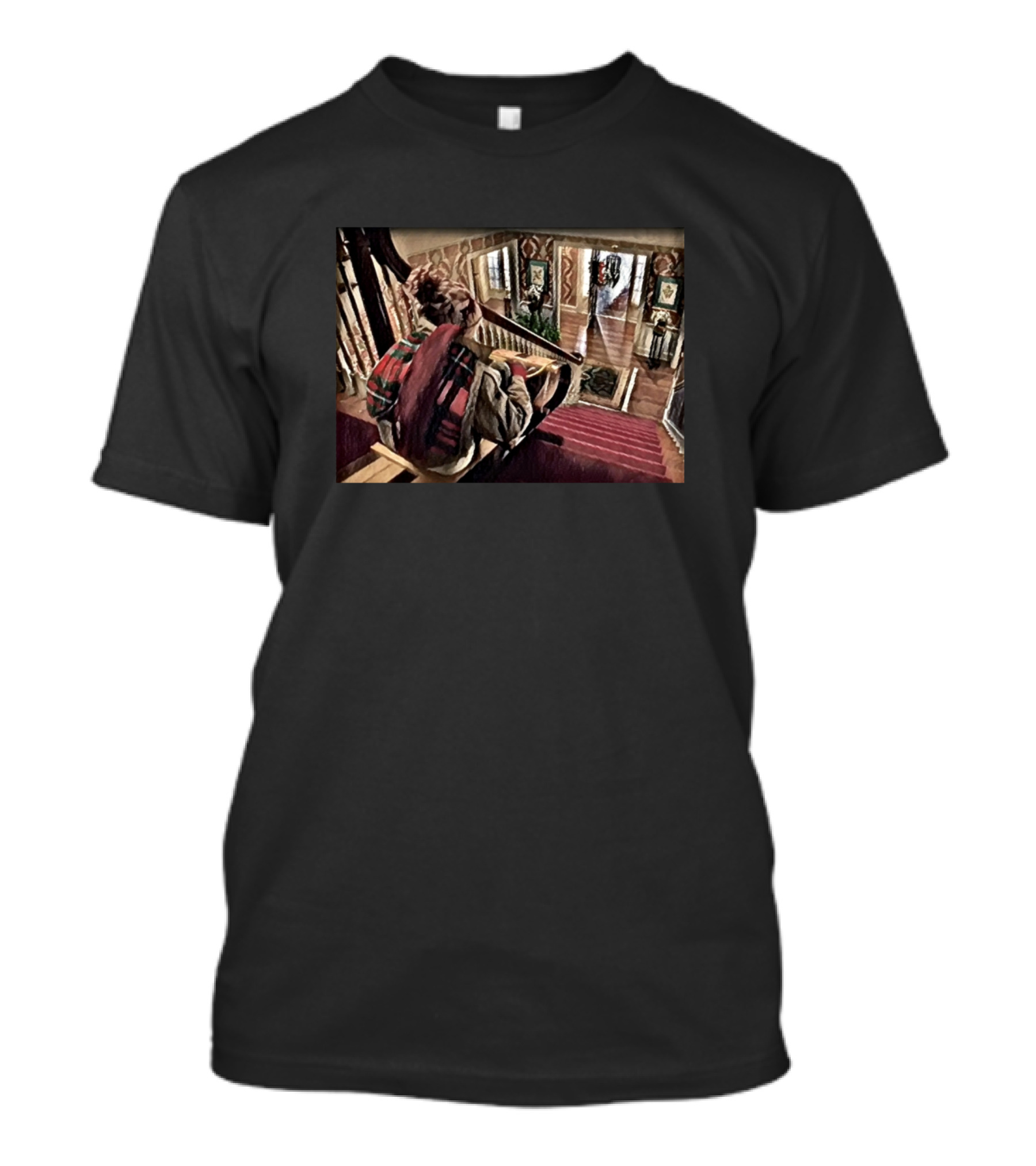 Home Alone Holiday Stairs Sled Adventure T-Shirt