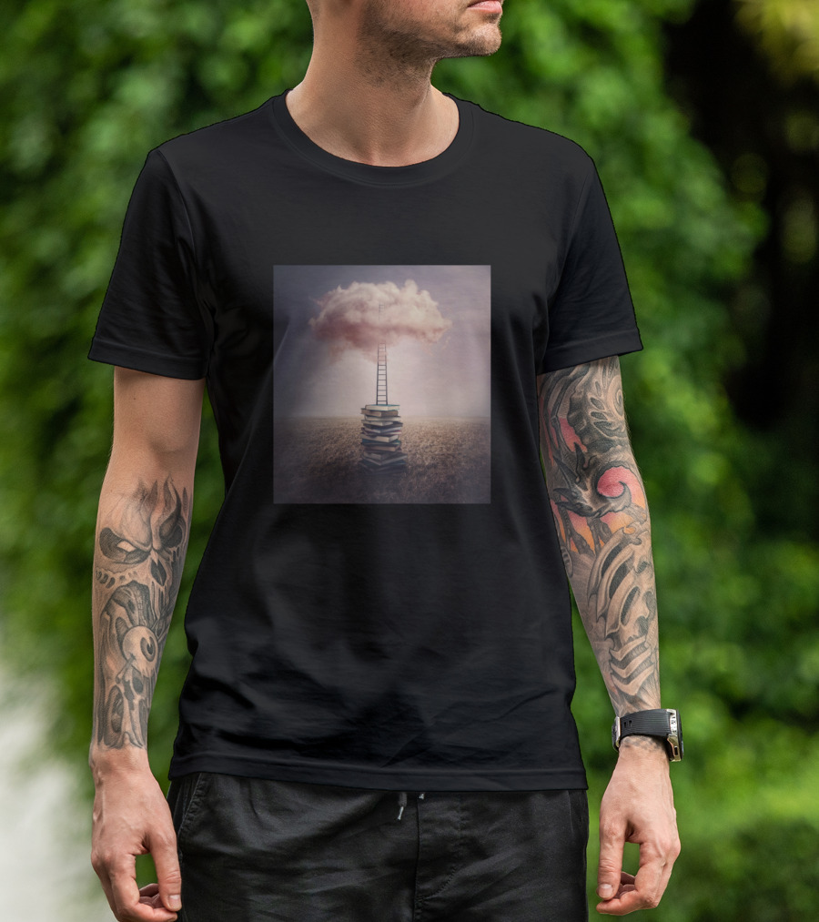 The Way Of Wisdom Book Stack Ladder Clouds Dreamscape T-Shirt