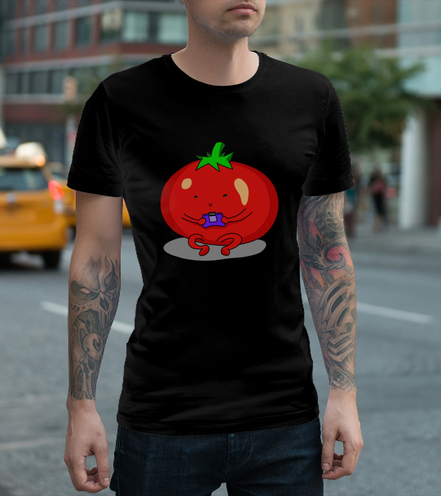 Tomato Holding Gaming Controller Adorable Character T-Shirt
