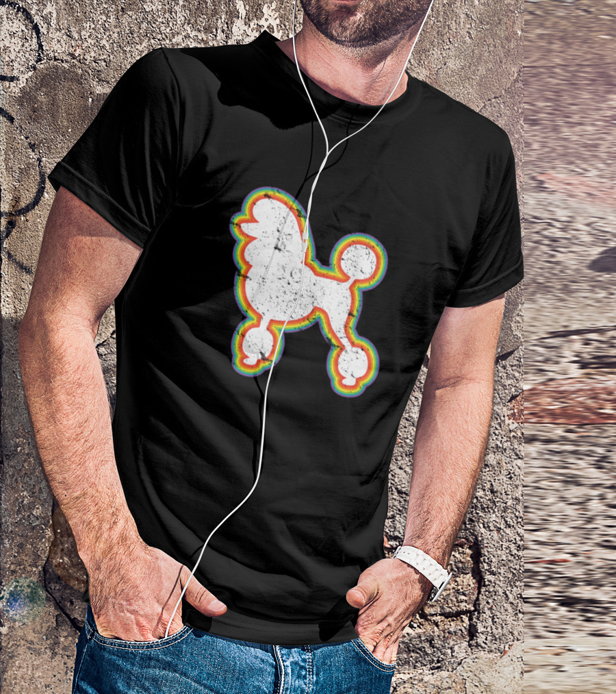 Vintage Retro Poodle Dog Rainbow T-Shirt