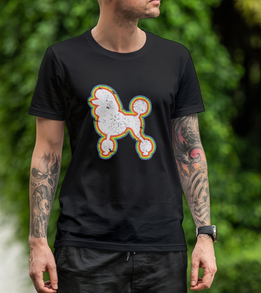 Vintage Retro Poodle Dog Rainbow T-Shirt