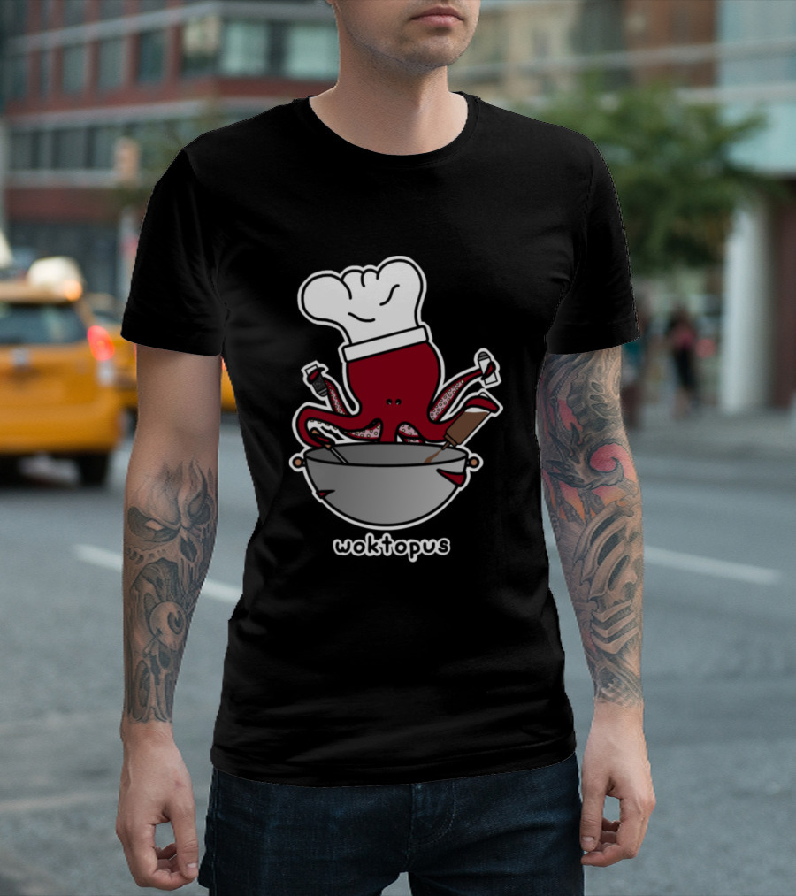 Woktopus Chef Cooking with Hat and Wok T-Shirt