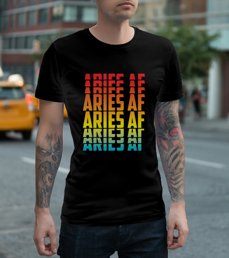 Aries AF Gradient Typography Multicolor Lines T-Shirt