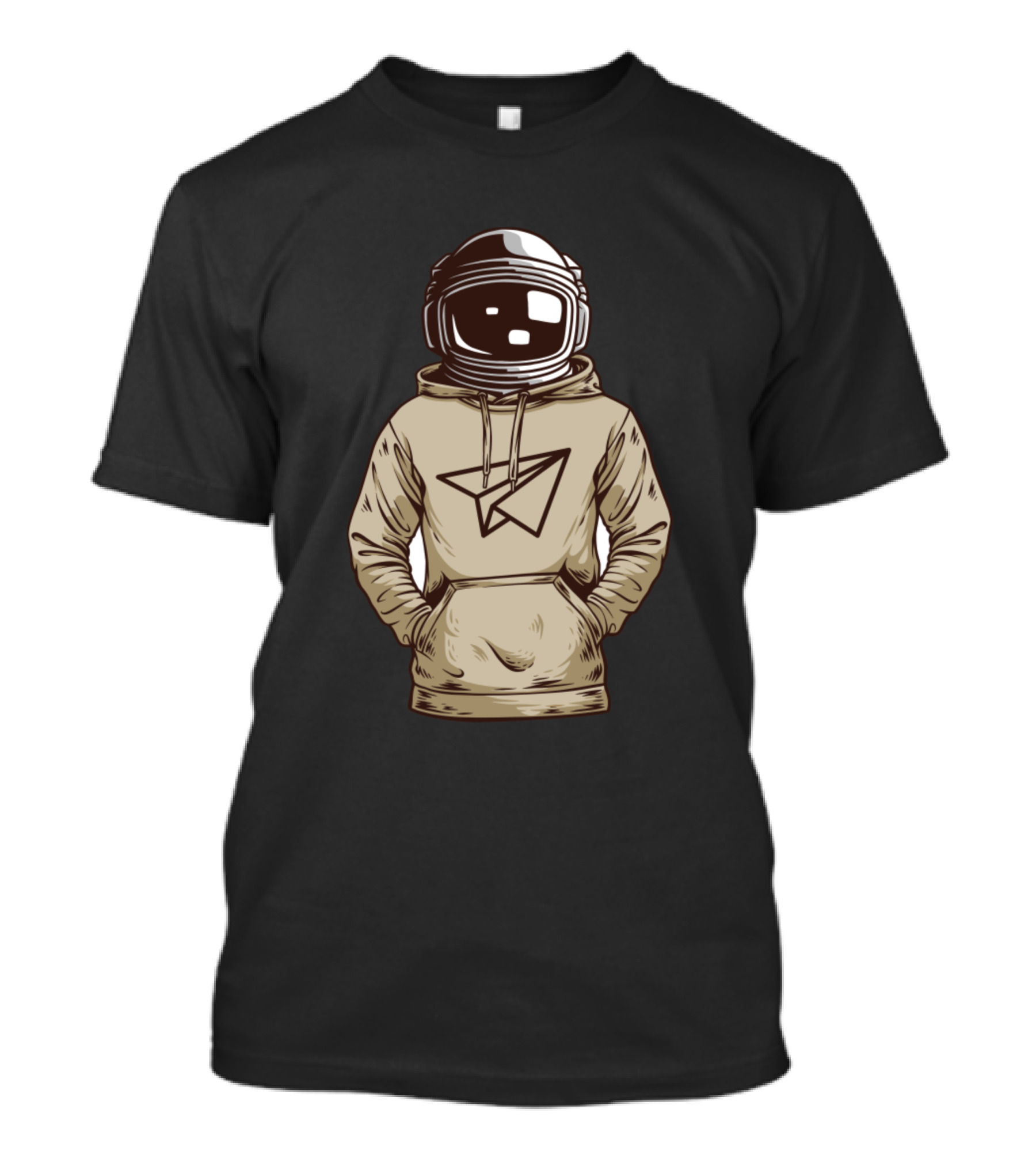Astronaut Hoodie Paper Airplane Novelty Graphic Black White T-Shirt