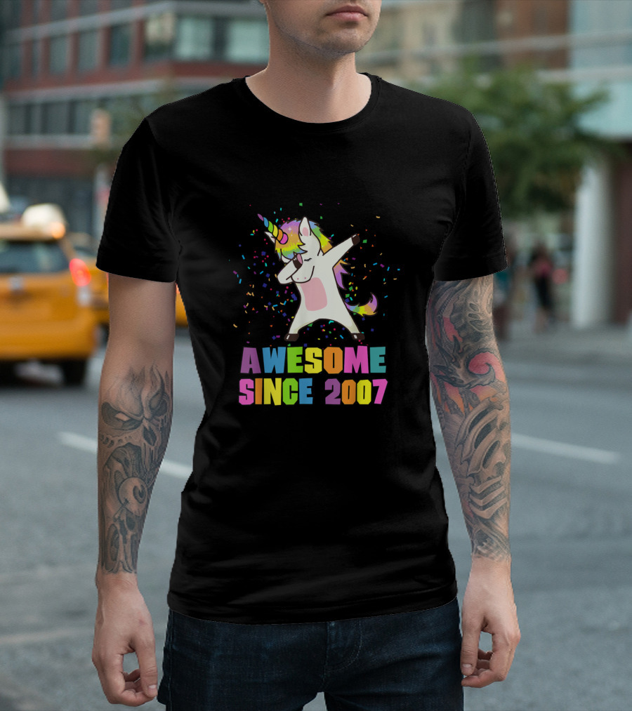 Dabbing Rainbow Unicorn Awesome Since 2007 T-Shirt