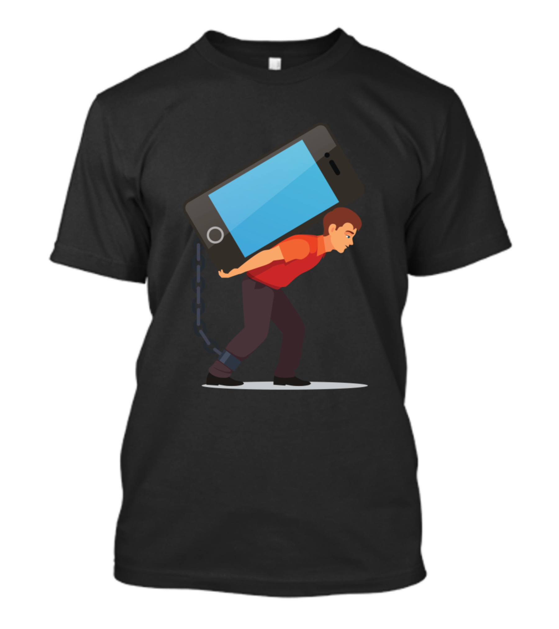 Bended Man Carrying Heavy Mobile Phone Addiction Burden T-Shirt