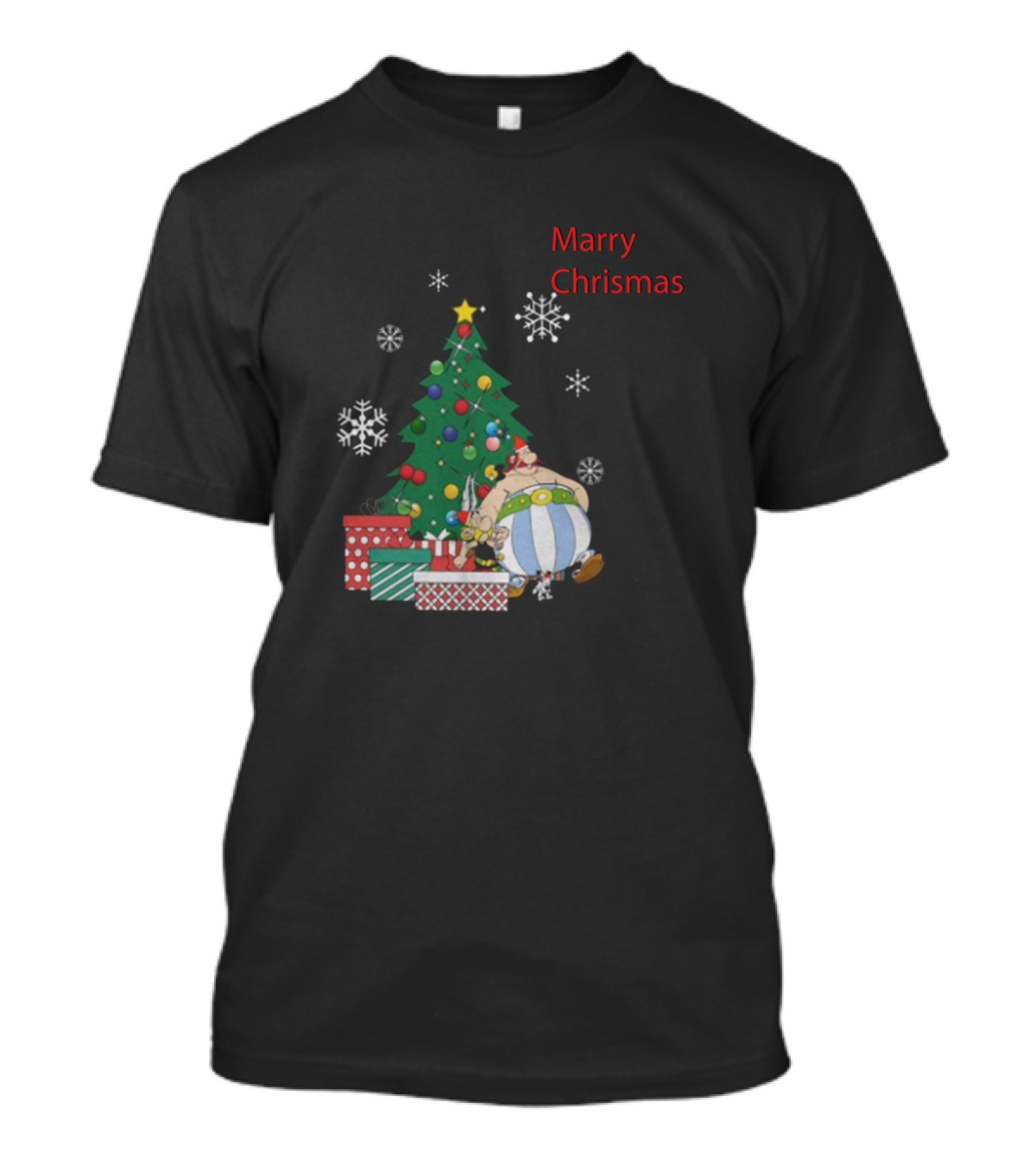 Marry Chrismas Christmas Tree Cartoon Snowflakes T-Shirt