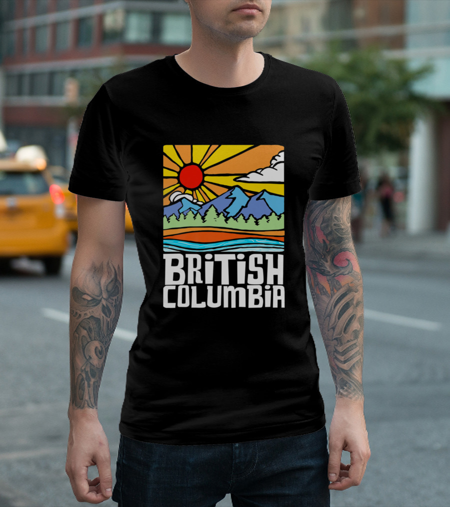 British Columbia Canada Artistic Nature Mountains Sun and Trees T-Shirt