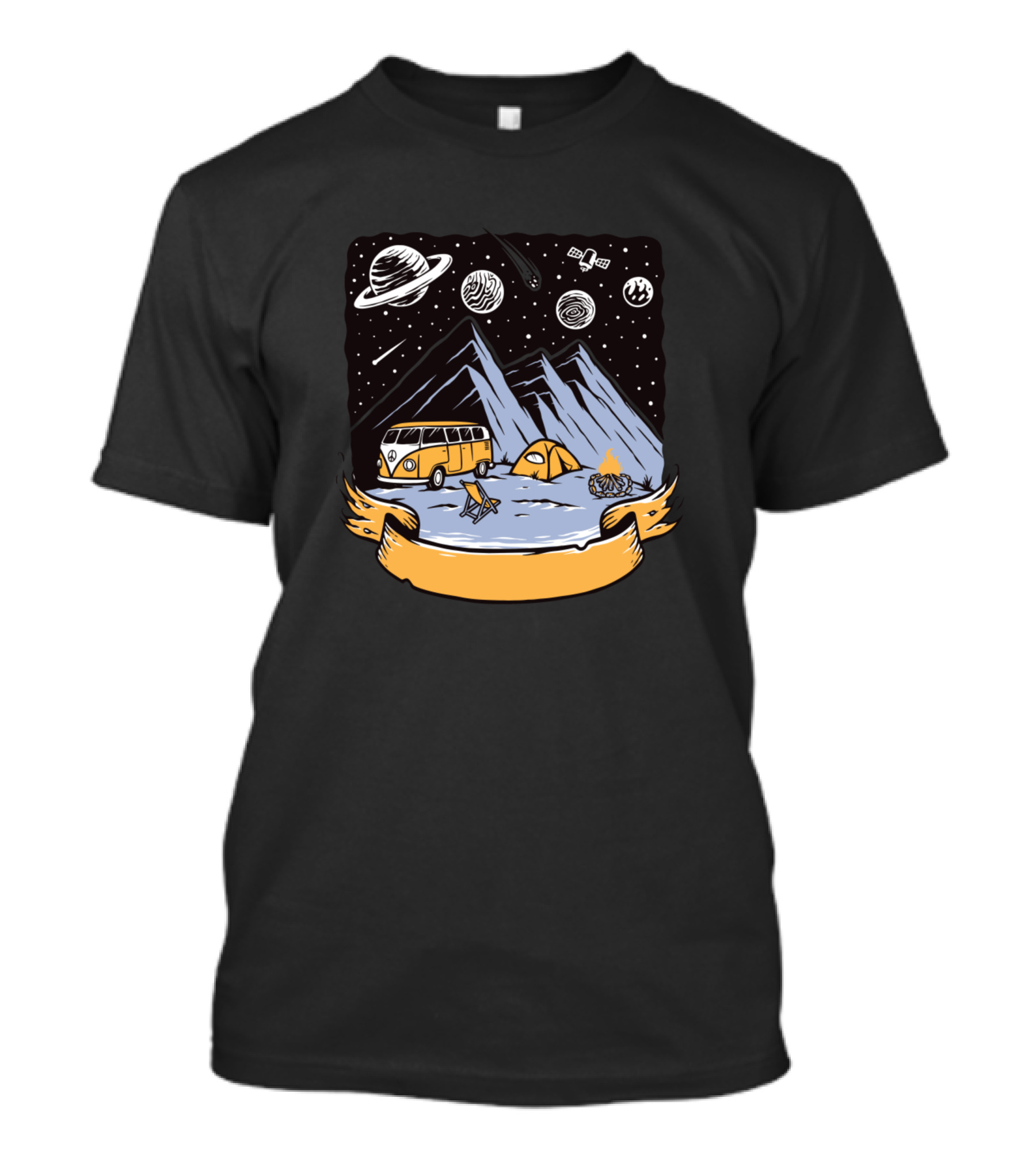 Camping Is My Adventure Novelty Graph With Space Elements And Retro Van Scene T-Shirt