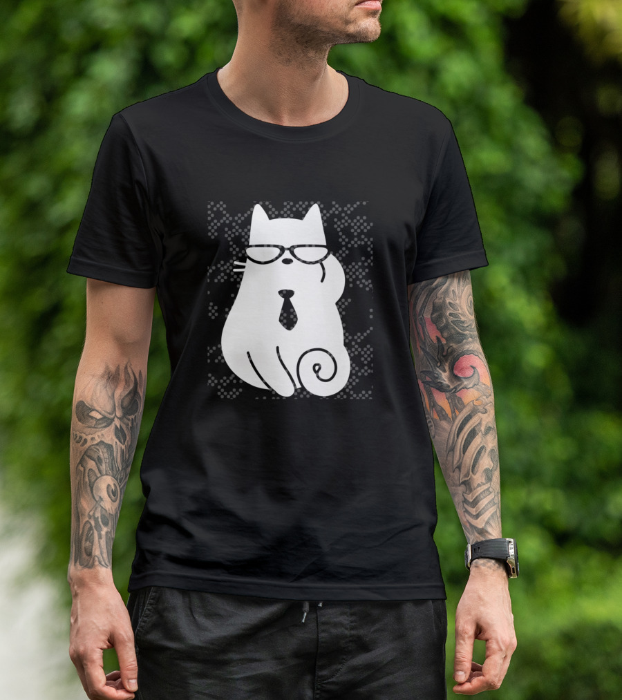 Sophisticated Cat With Glasses And Tie T-Shirt