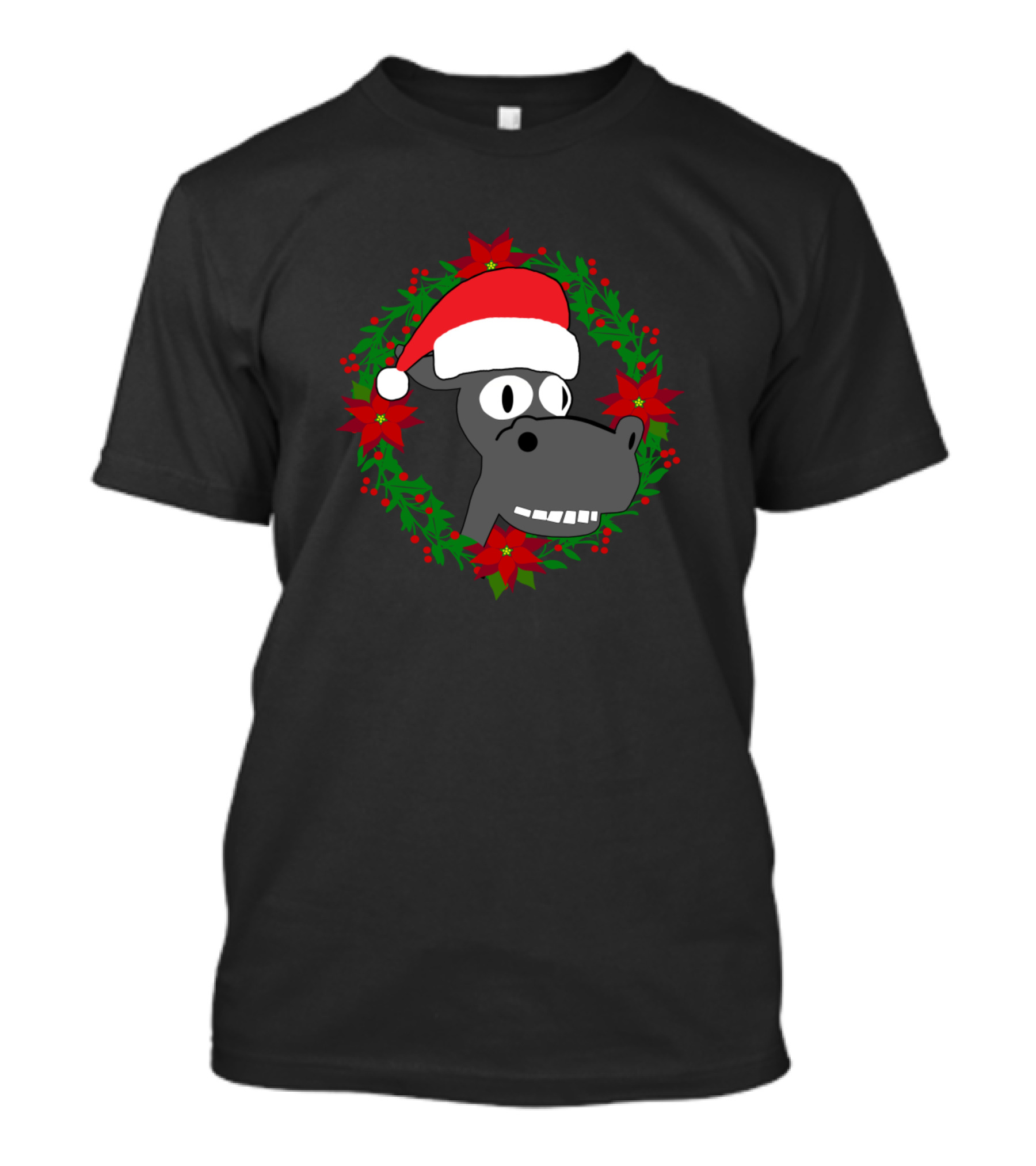Christmas Donkey Santa Hat Wreath T-Shirt
