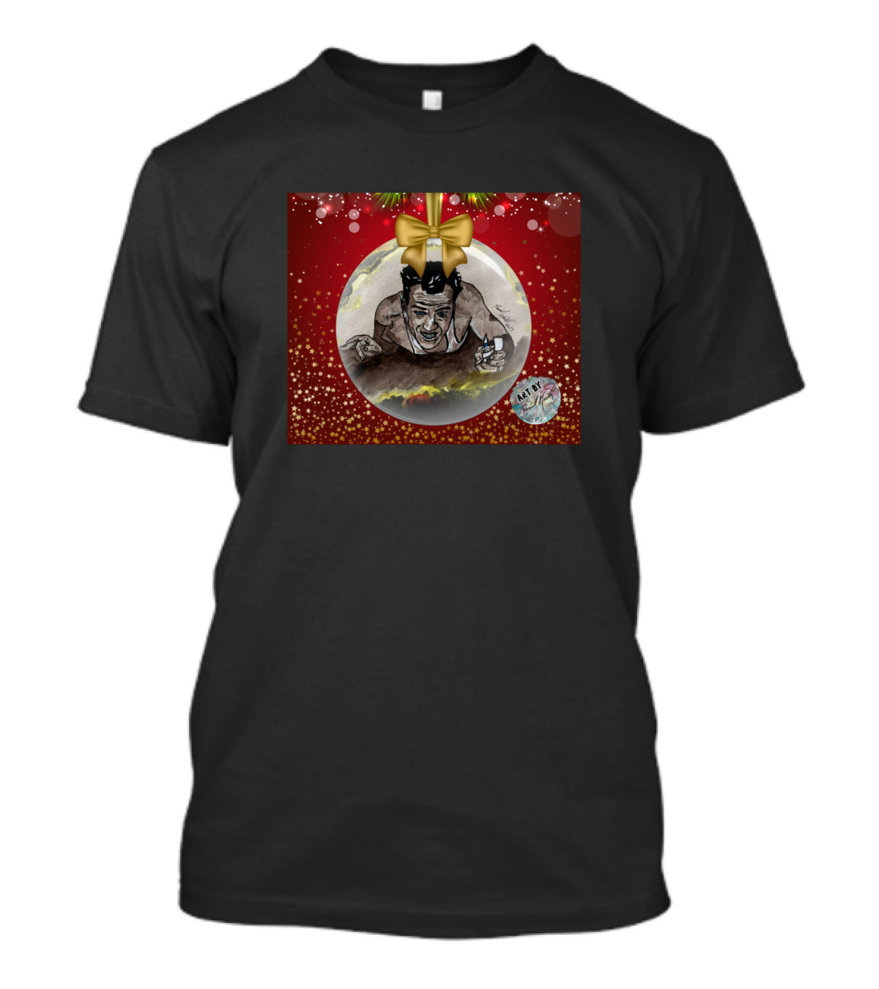 Die Hard Ornament Christmas Sphere With Action Movie Character And Gold Bow T-Shirt