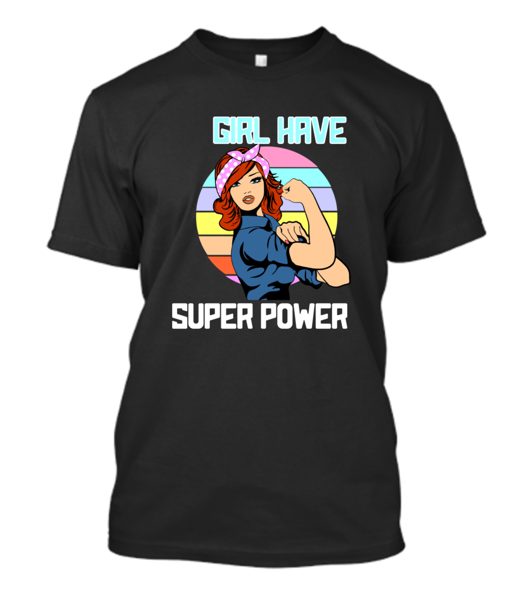 Girl Have Super Power Retro Feminist Icon With Rainbow Stripes T-Shirt