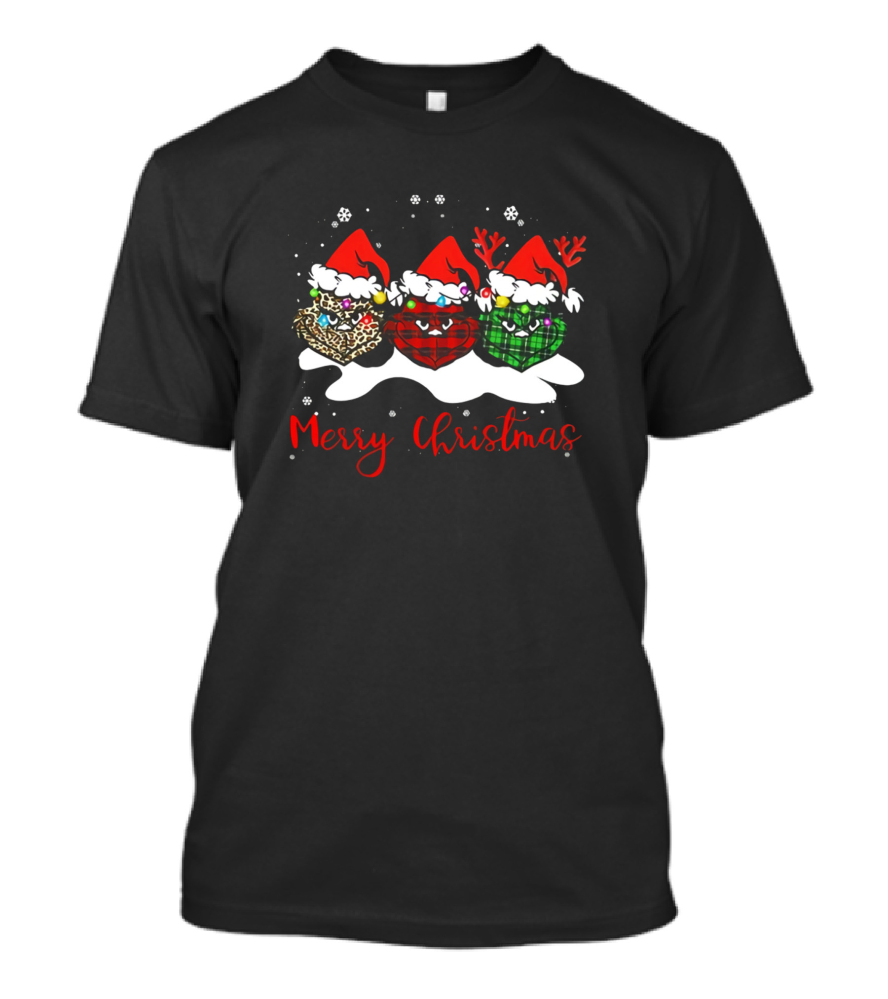 Merry Christmas Grinch Santa Hat Plaid Buffalo Reindeer T-Shirt