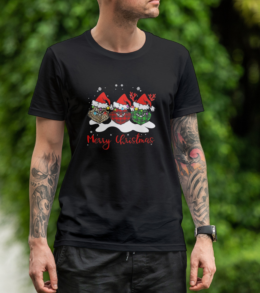 Merry Christmas Grinch Santa Hat Plaid Buffalo Reindeer T-Shirt