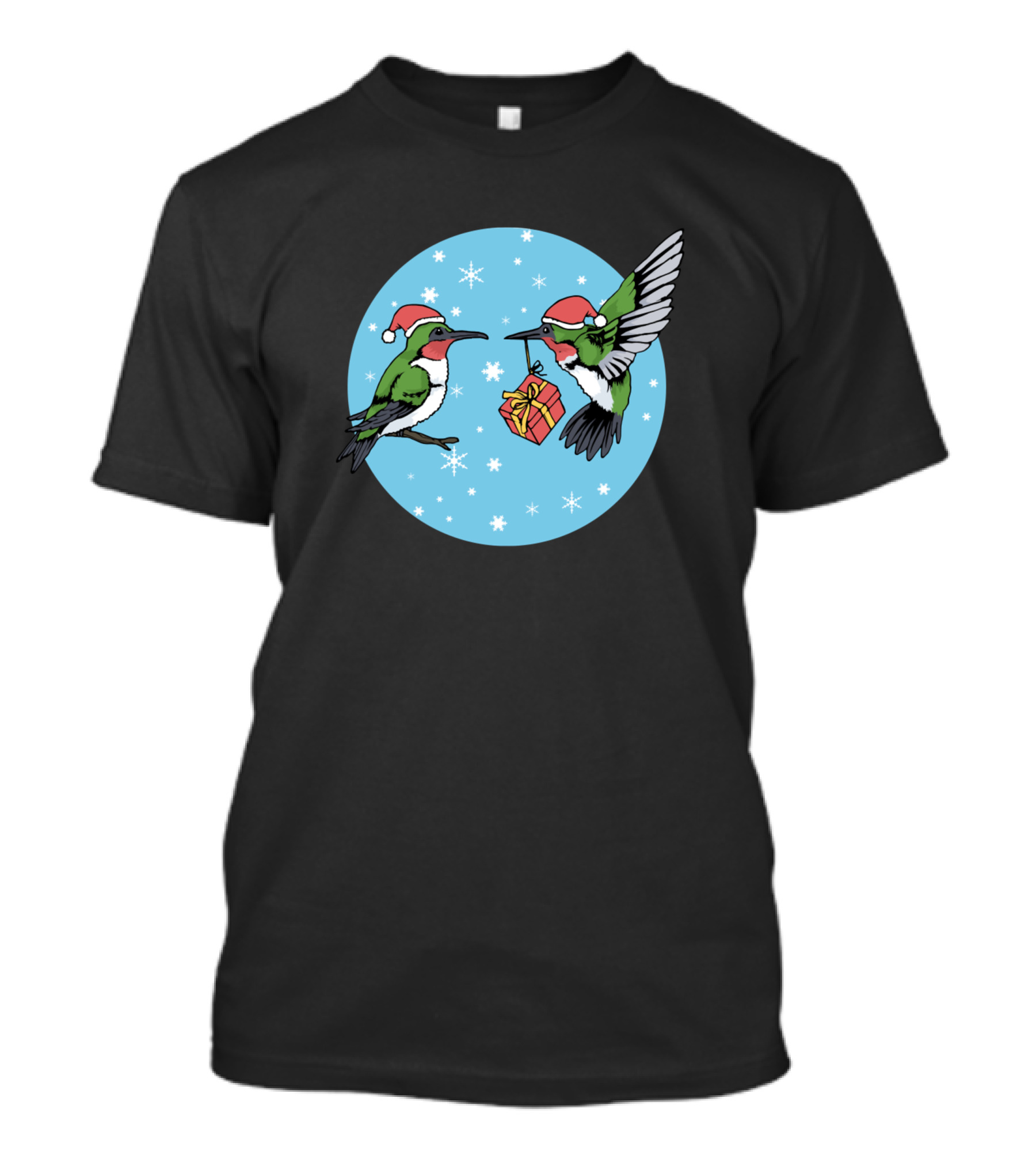 Hummingbird Christmas Merry Chris Snowflakes Santa Hats Present T-Shirt