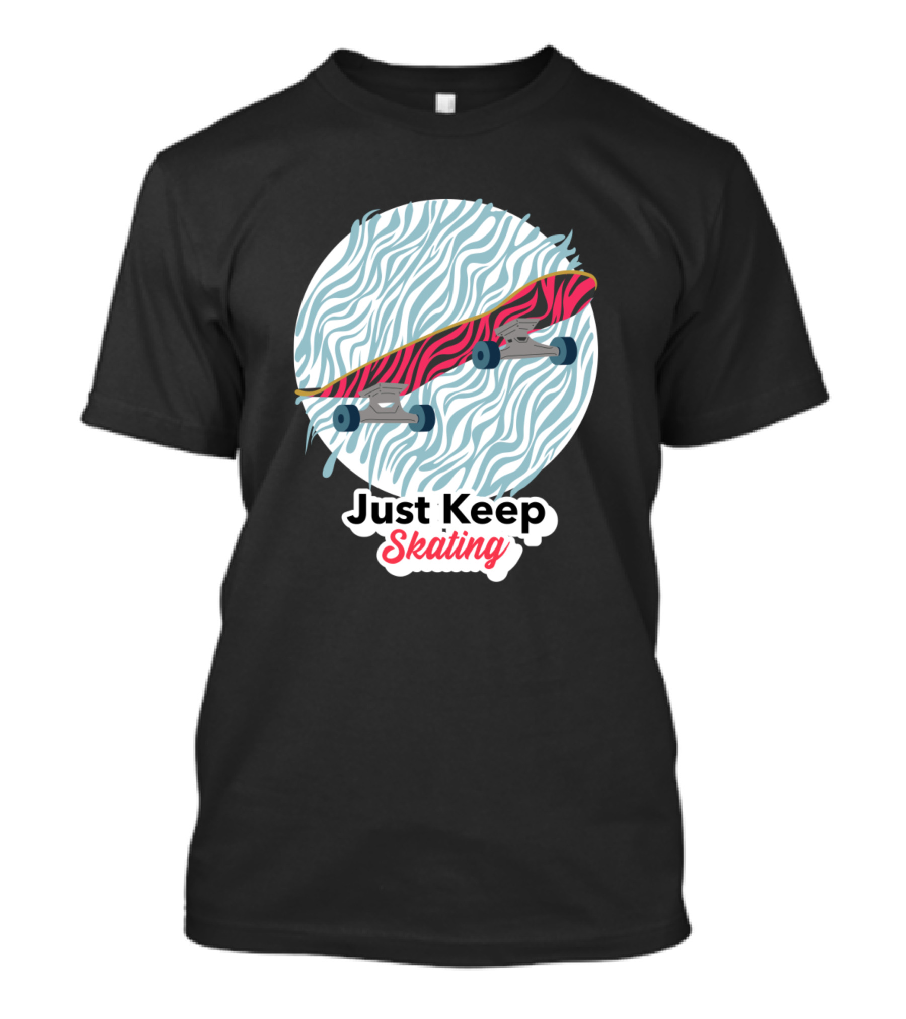 Just Keep Skating Skateboarding Tiger Print Board On Wave Background T-Shirt