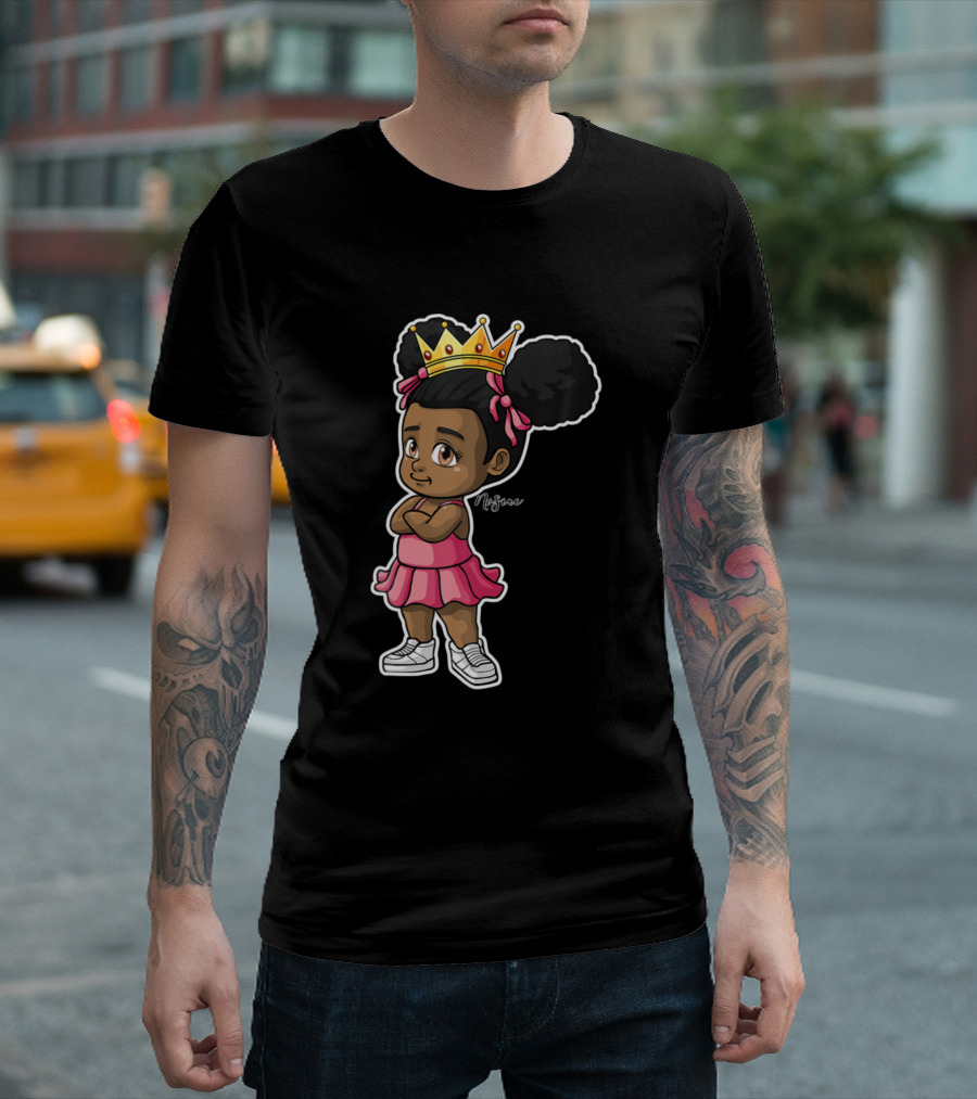 Melanin Black Baby Girl With Crown By Nosiac In Pink Dress And Sneakers T-Shirt