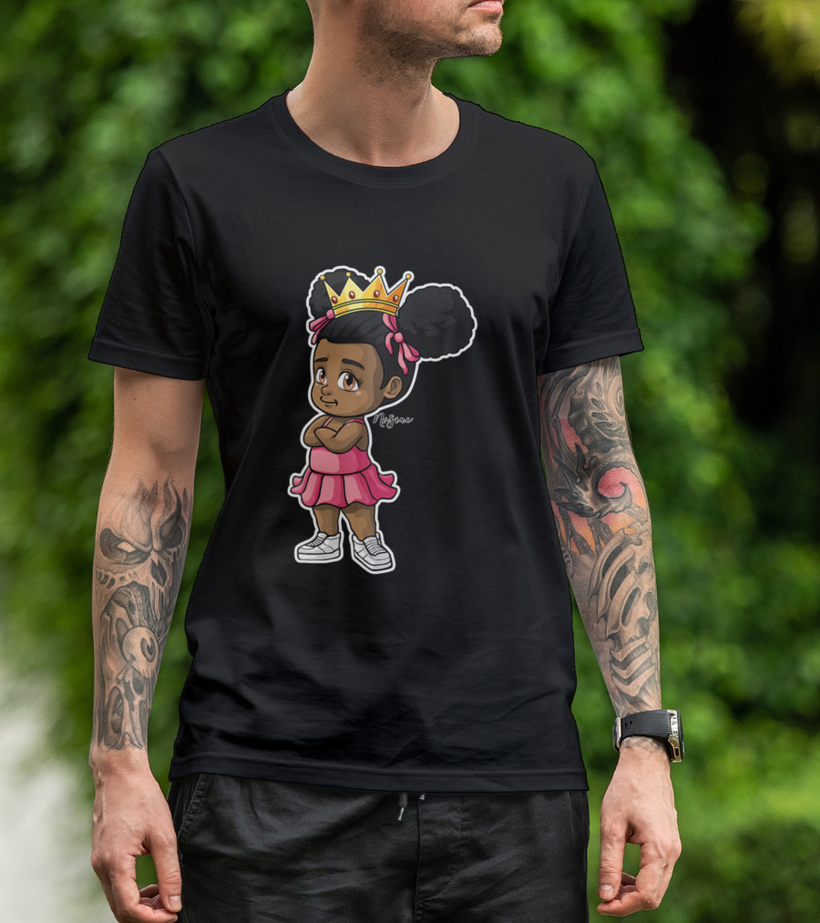 Melanin Black Baby Girl With Crown By Nosiac In Pink Dress And Sneakers T-Shirt