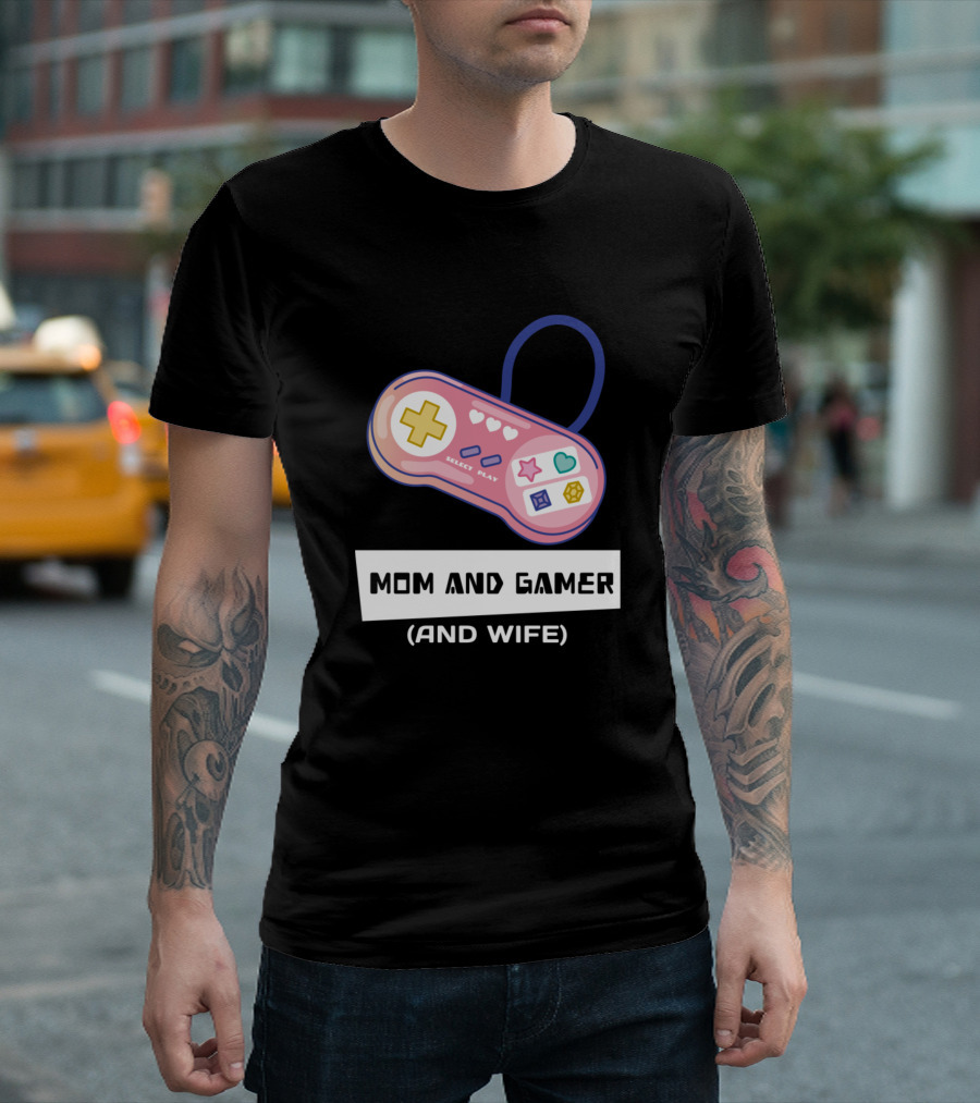 Mom and Gamer (And Wife) Controller Hearts Icons T-Shirt