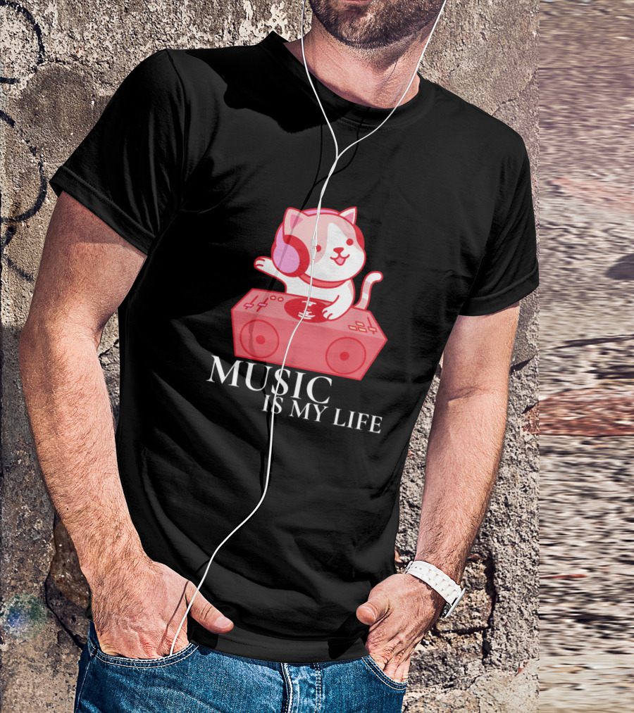 Music Is My Life Cat Animal Lover Kitty T-Shirt