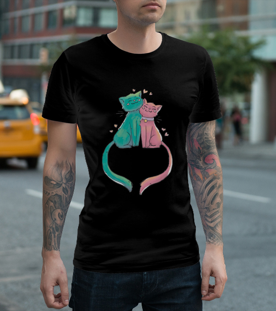 Potter Cats Colorful Feline Love With Heart Tails T-Shirt