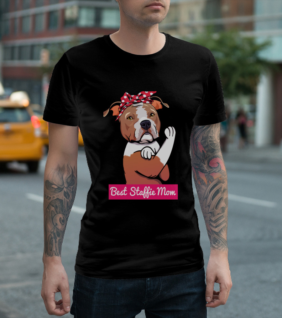 Best Staffie Mom Retro American Staffordshire Terrier Dog T-Shirt