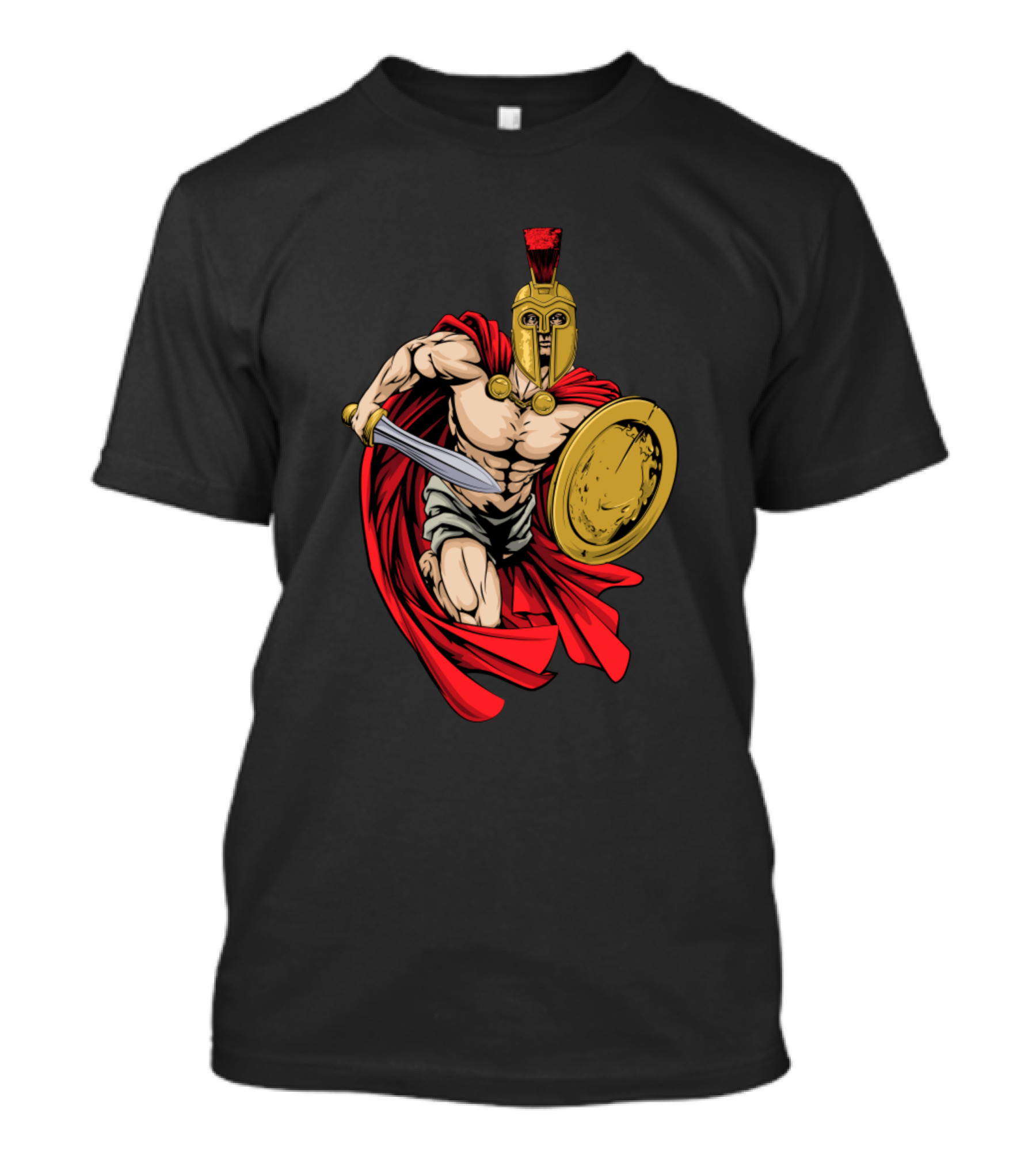 Spartan Warrior Charging With Sword And Shield In Red Cloak T-Shirt