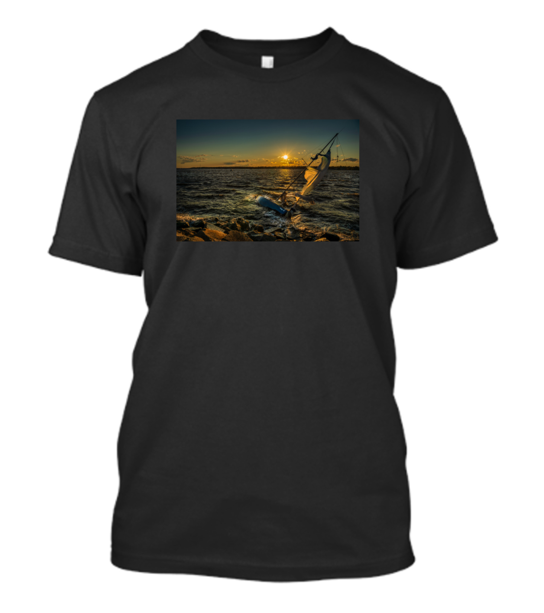 Sunken Sailboat At Sunset Ocean Scene T-Shirt