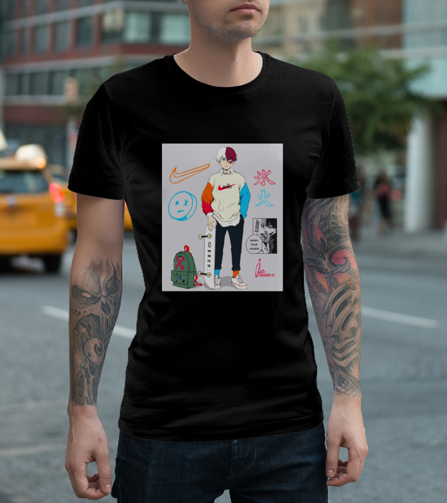 Todoroki Streetwear Anime Skateboard Ice Fire Backpack Wash Your Hands Comic T-Shirt
