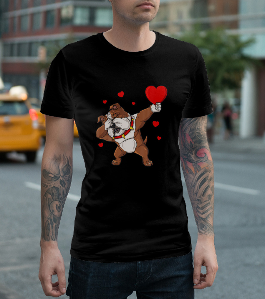 Valentines Day Love Heart Dabbing Bulldog T-Shirt