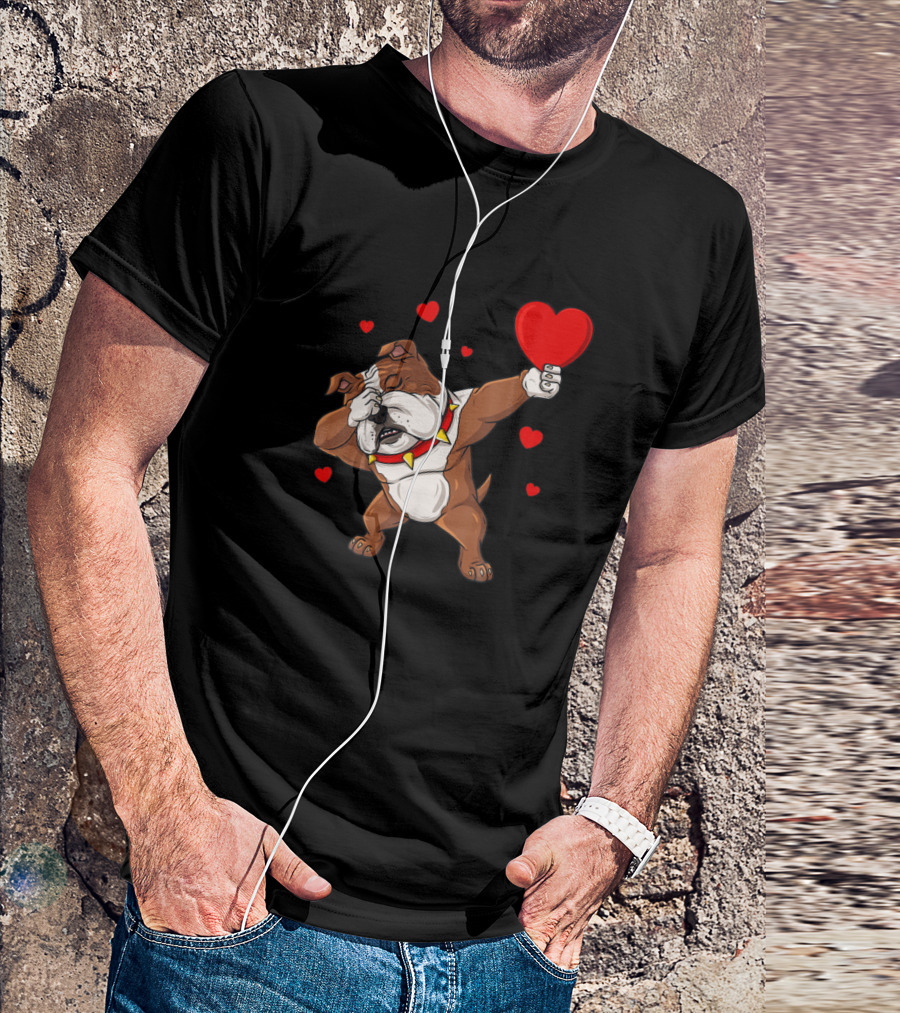 Valentines Day Love Heart Dabbing Bulldog T-Shirt