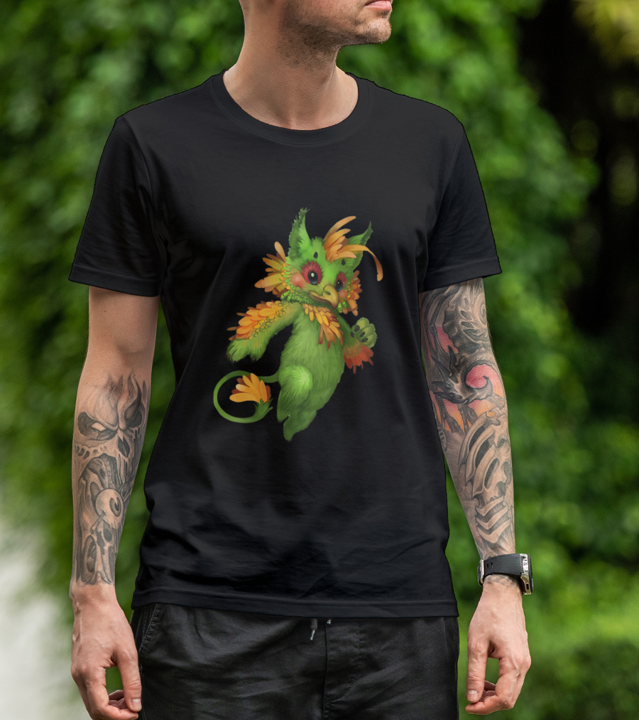 Bird Cute Green Furry Fantasy Creature T-Shirt