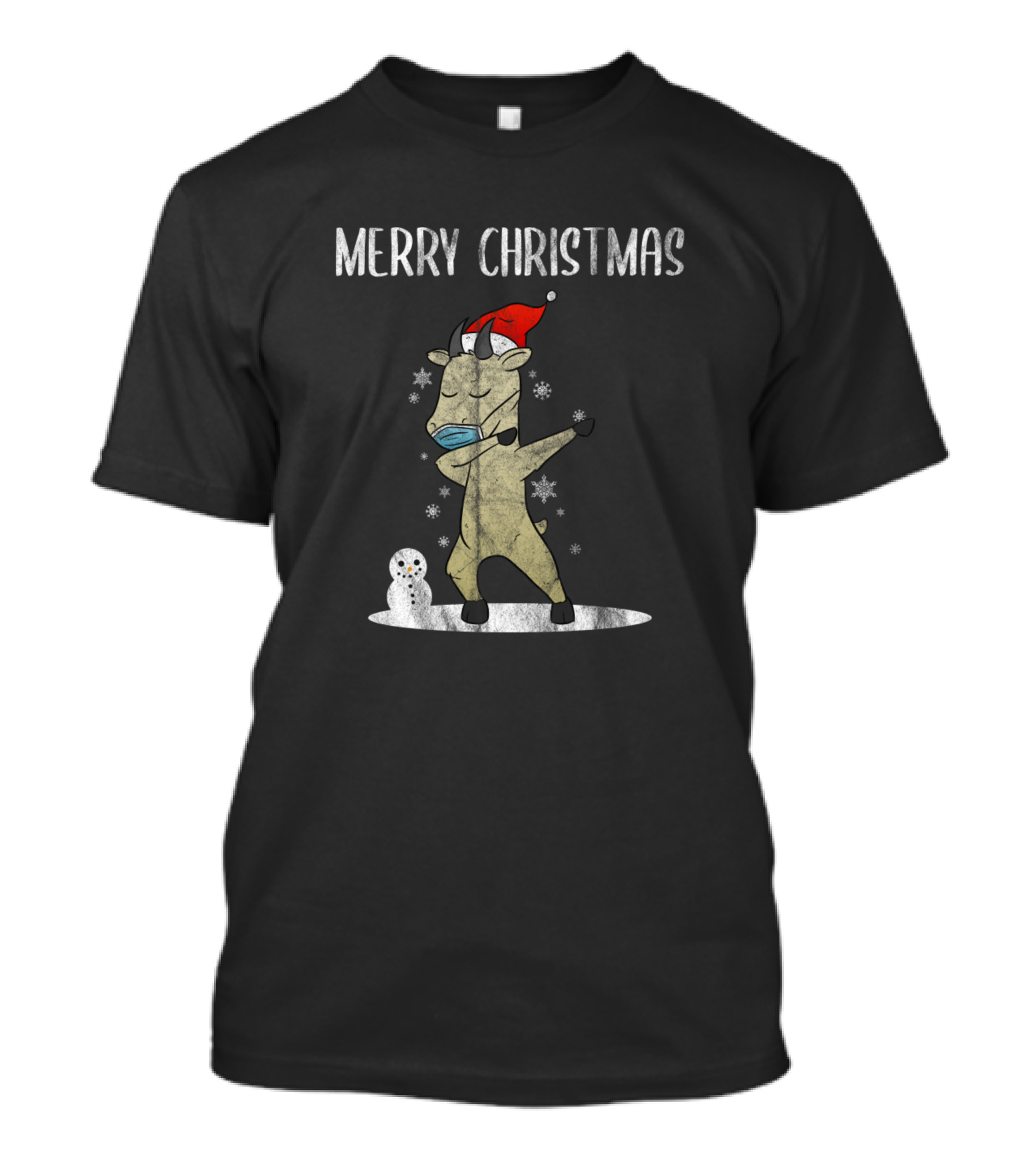 Merry Christmas Funny Goat With Mask Farmer Xmas Farming T-Shirt