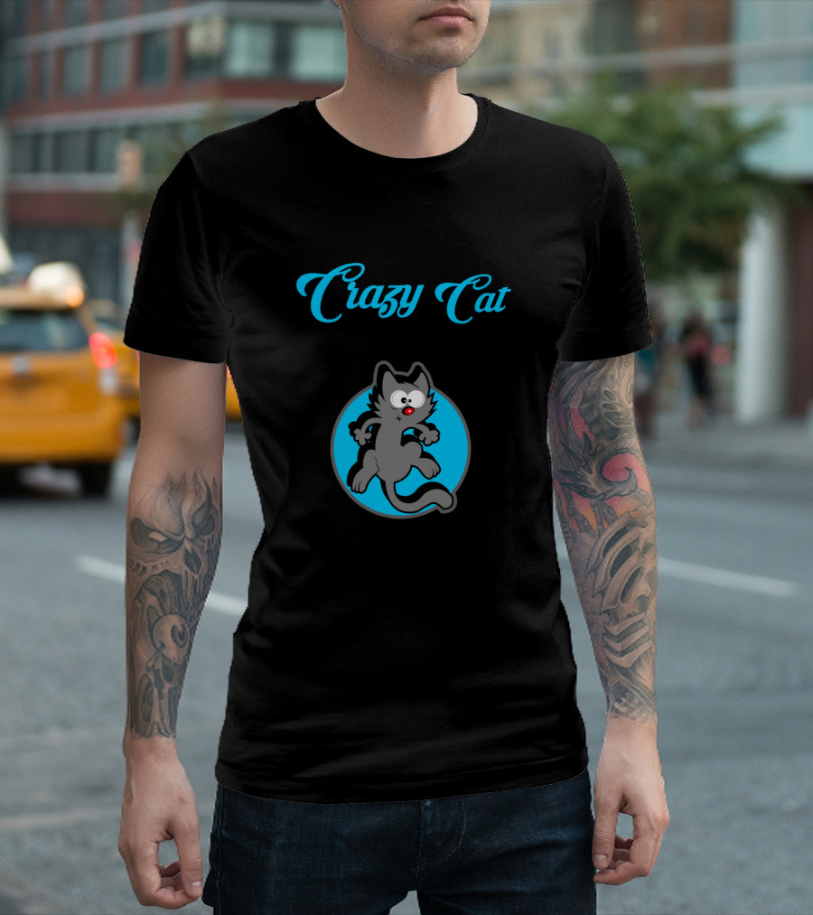 Crazy Cat Jumping Cartoon T-Shirt