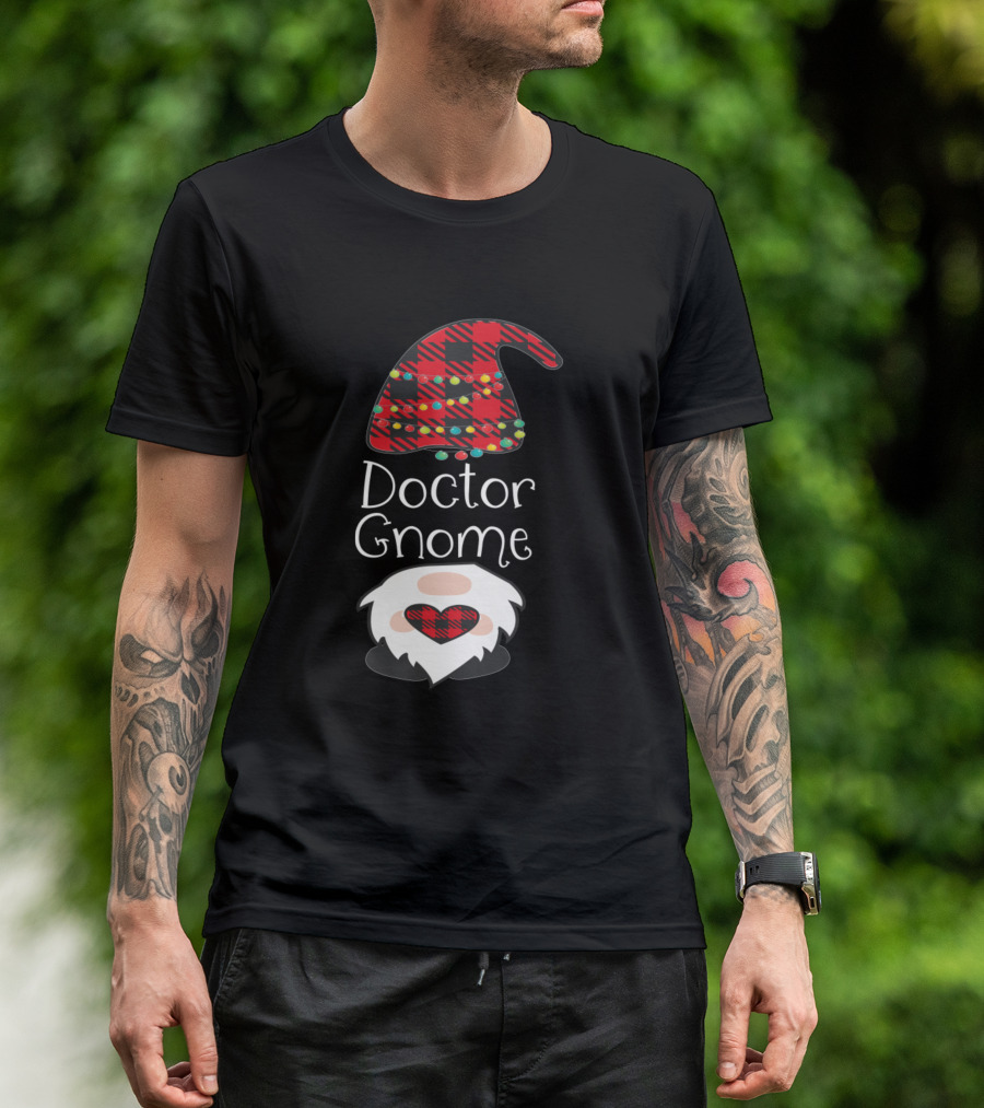 Doctor Gnome Red Plaid Buffalo Christmas Hat T-Shirt