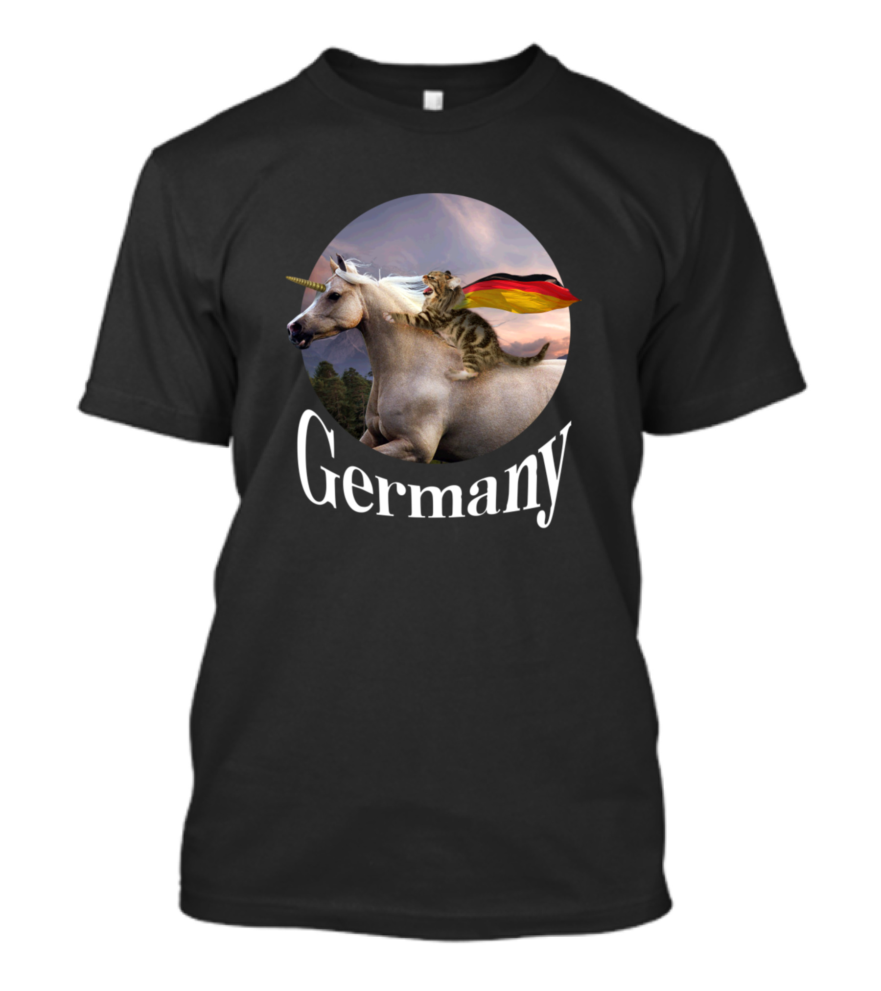 Funny Cat Riding Unicorn With German Flag Pride Germany T-Shirt