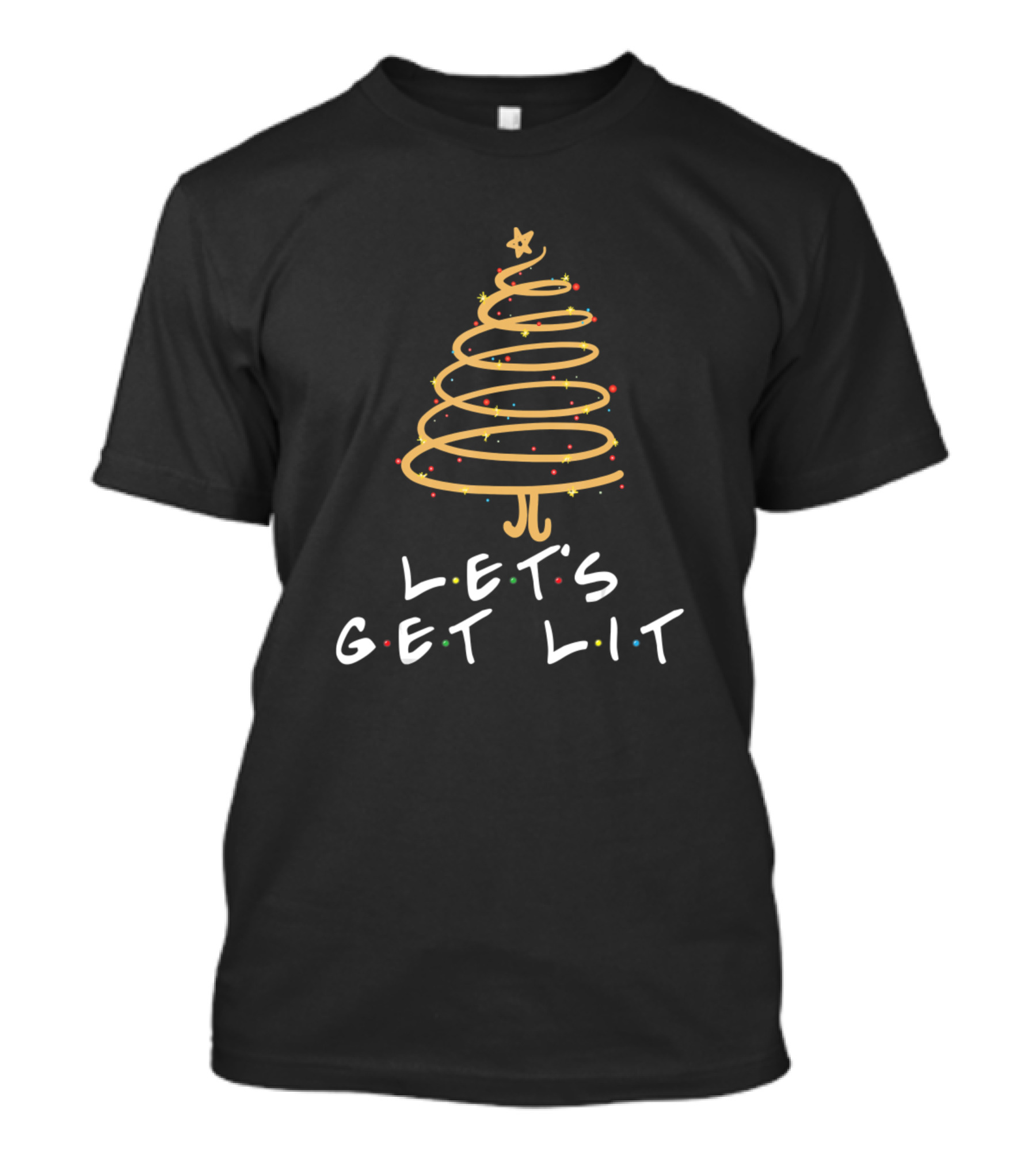 Let's Get Lit Christmas Tree Light Spiral Design With Star And Colored Dots T-Shirt