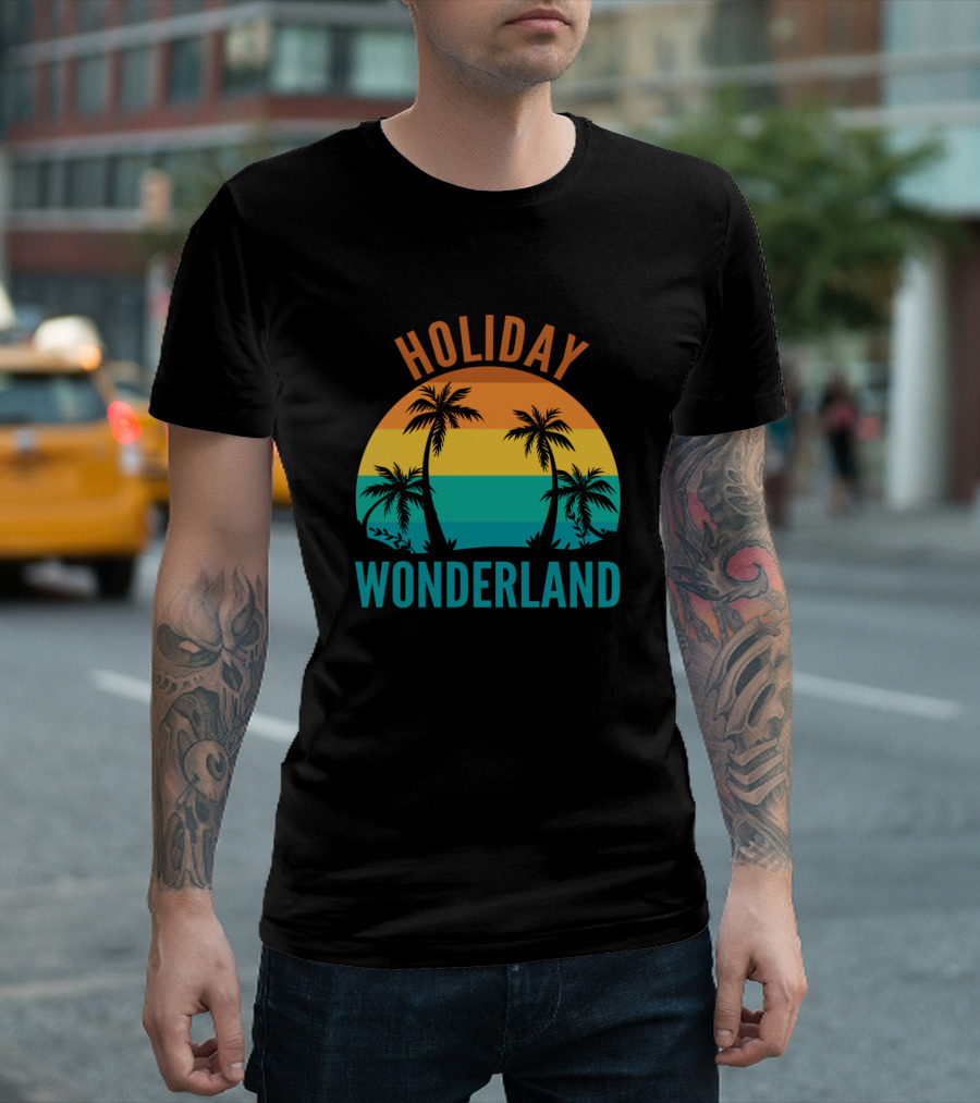 Holiday Wonderland Sunset Palm Trees Retro Beach Vibes T-Shirt