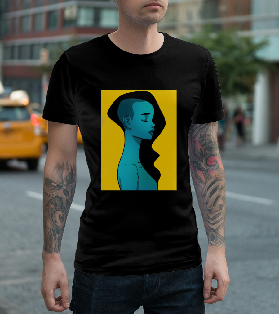 Melanin District Blue Figure Art Yellow Background T-Shirt