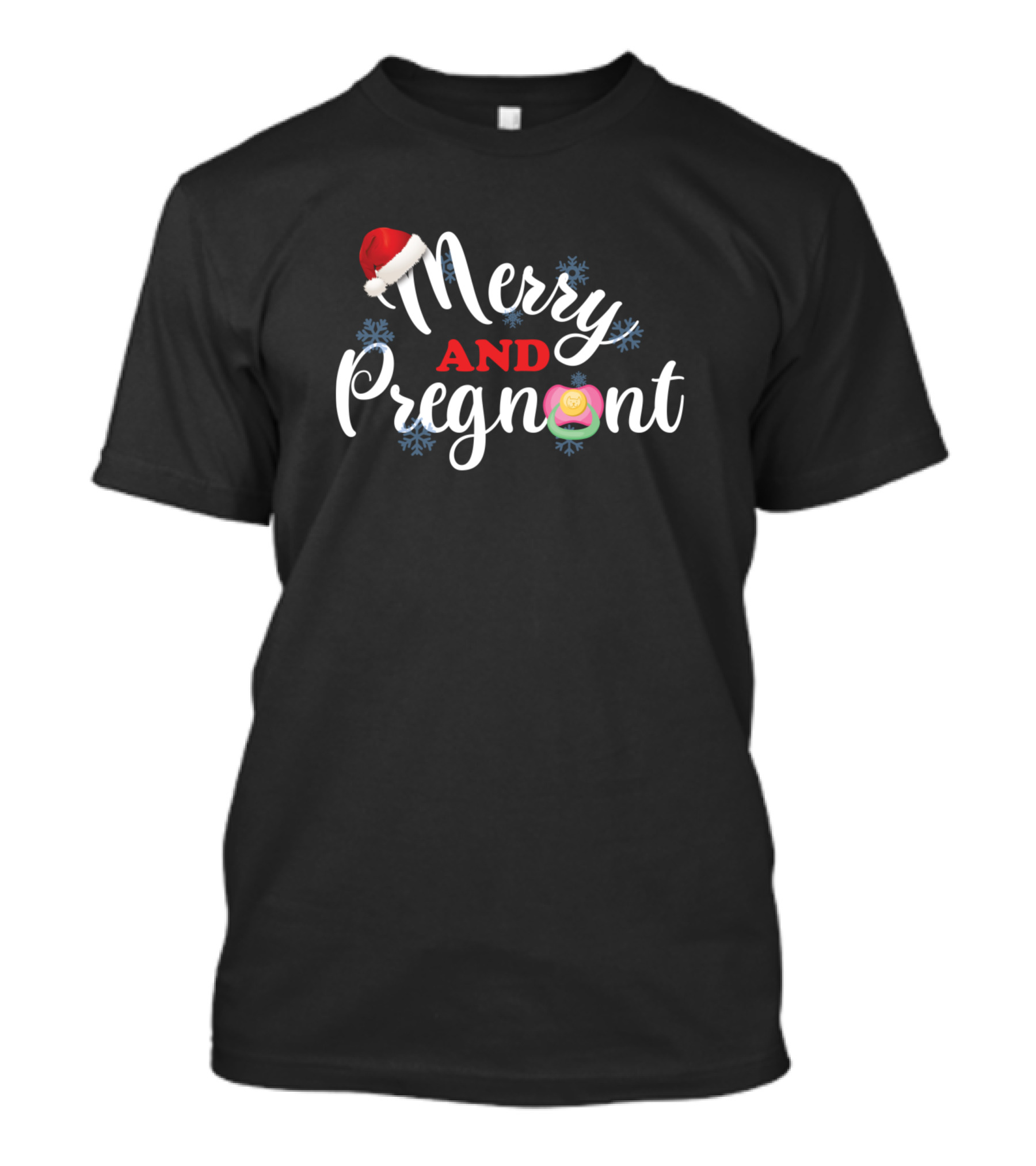 Merry And Pregnant Christmas Hat Snowflakes T-Shirt