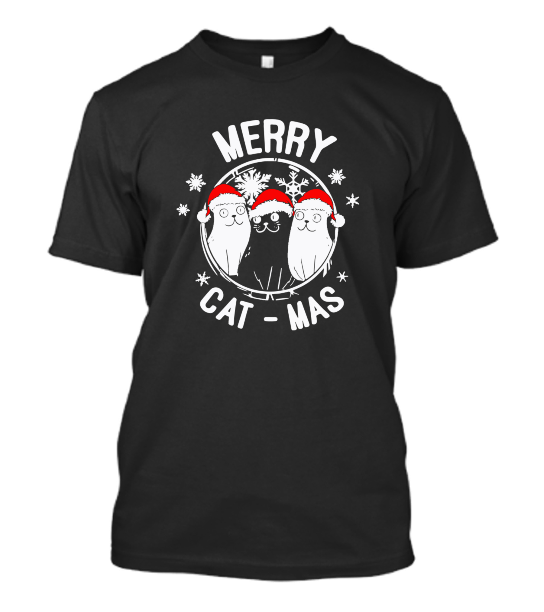Merry Cat Mas Santa Cats Snowflakes T-Shirt