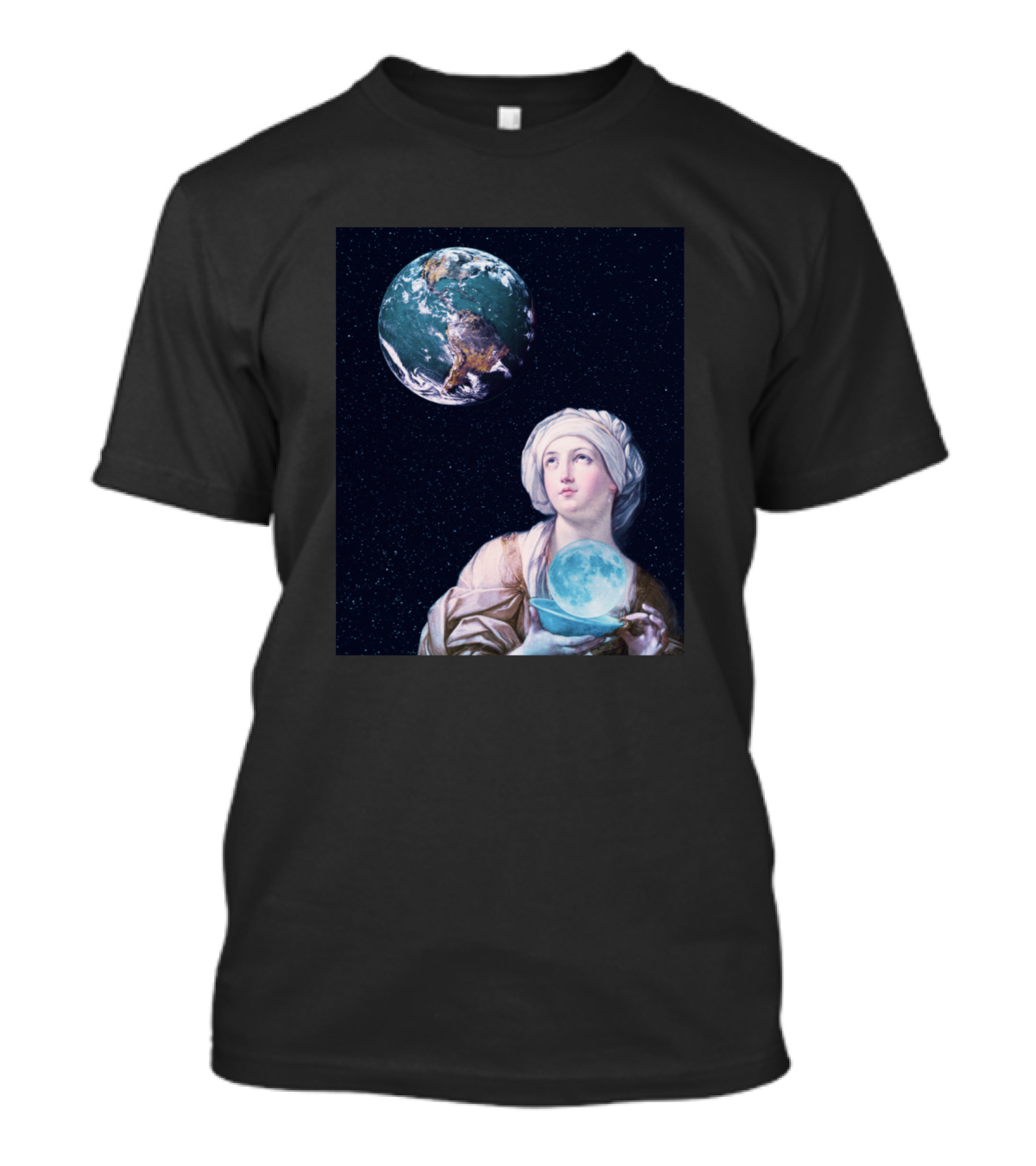 Renaissance Style Moon And Earth Space Scene T-Shirt