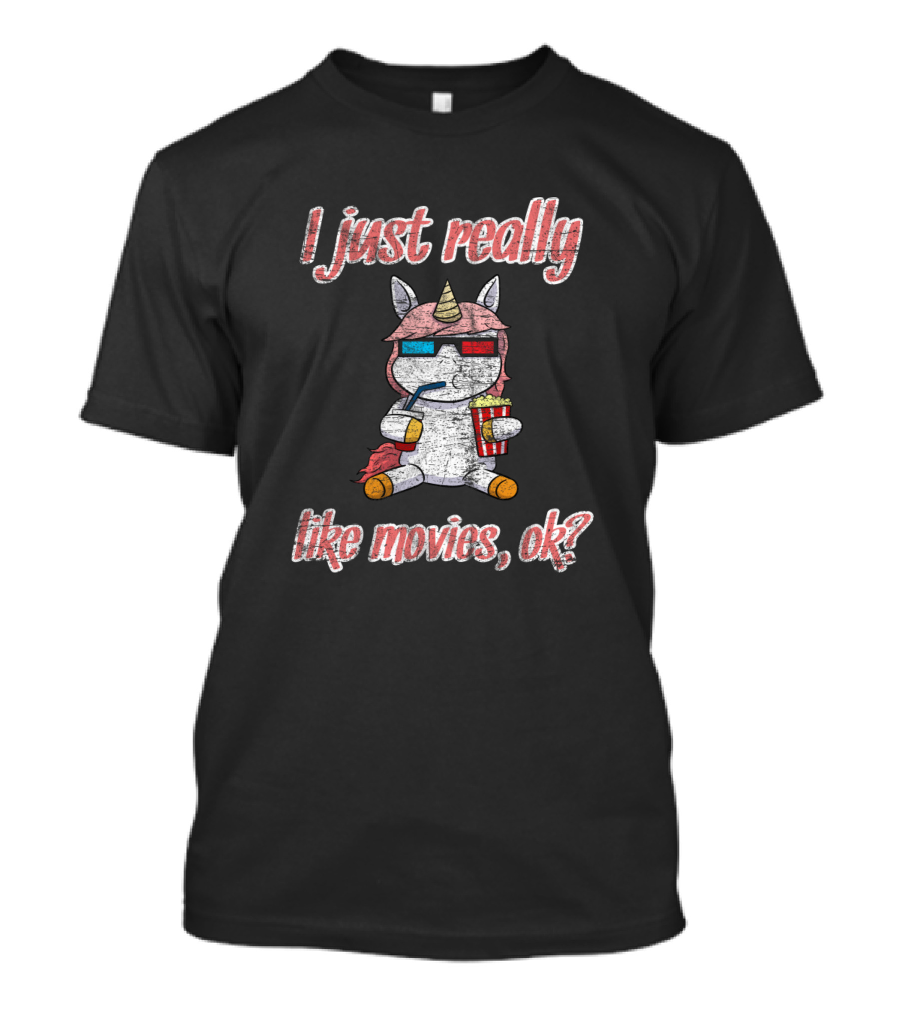 I Just Really Like Movies Unicorn 3D Cinema Glasses Popcorn T-Shirt