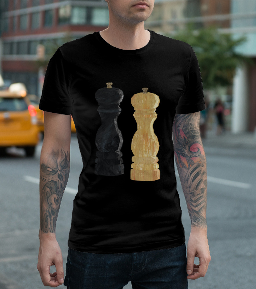 Salf And Pepper Mills Black And Wood Textured Pair T-Shirt