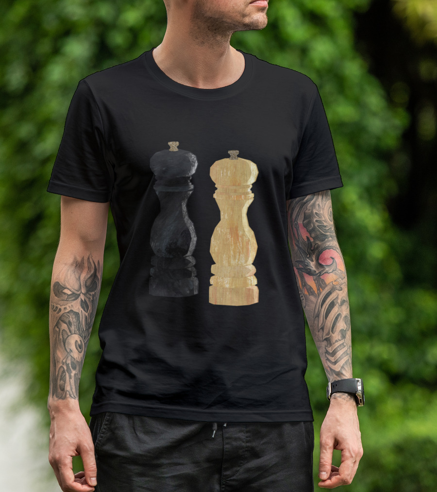 Salf And Pepper Mills Black And Wood Textured Pair T-Shirt