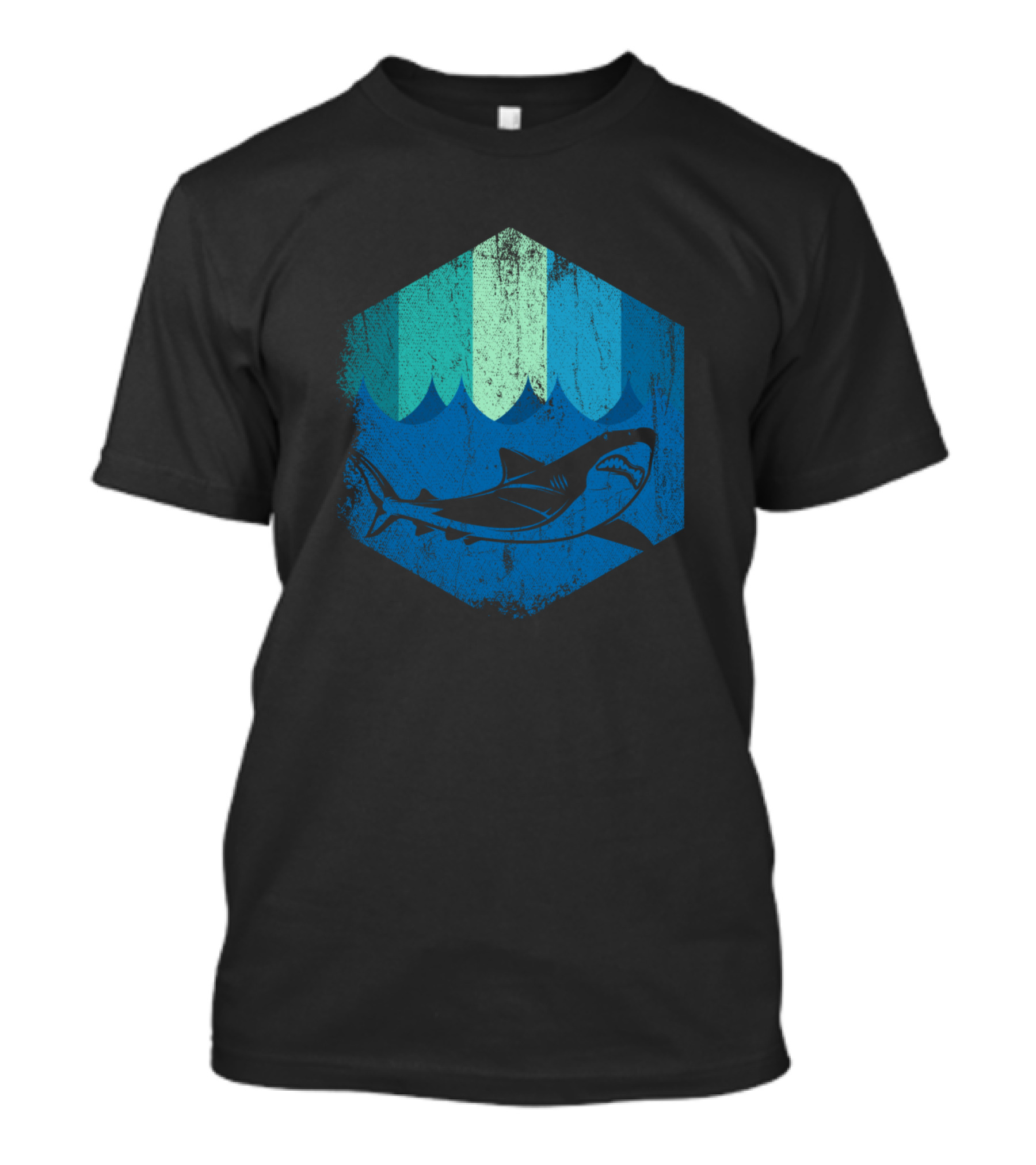 Shark Teeth Underwater Hexagon Ocean Scene T-Shirt
