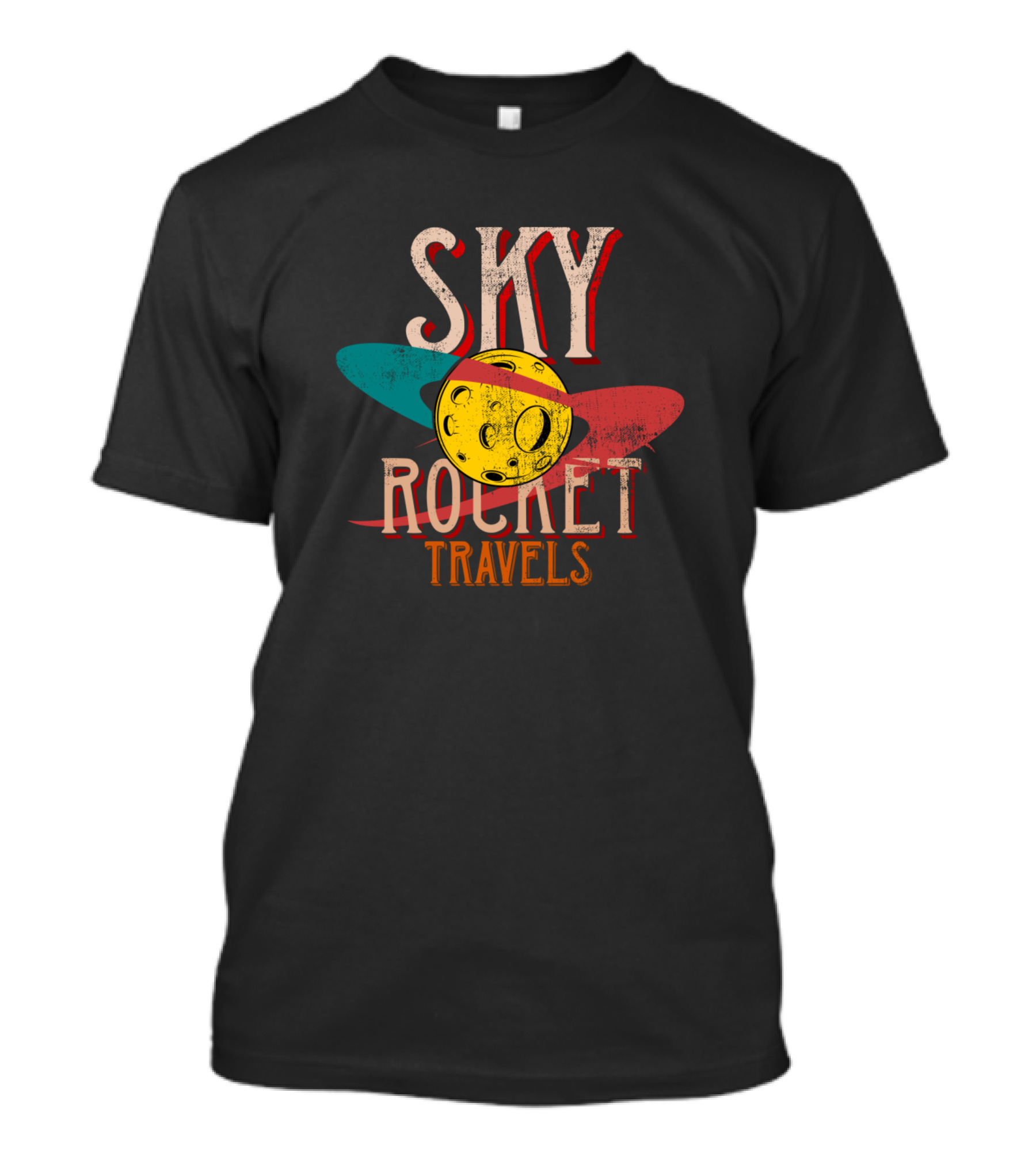 Sky Rocket Travels Futuristic Vintage Space Sci Fi Moon Icon T-Shirt
